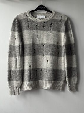 IRO Jeans Stys Gray Distressed Alpaca & Merino Wool Knit Sweater -Sz M - Luxury